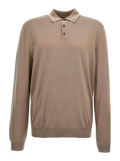 Zanone Virgin Wool Polo Shirt In Brown