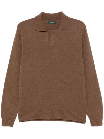 Zanone Virgin Wool Polo Shirt In Brown