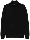 Zanone Fitted Black Wool Turtleneck Sweater With Long Cuffed Sleeves In 黑色