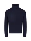 Zanone Ribbed Knit High-turtleneck Structured-texture Sweater In Blue