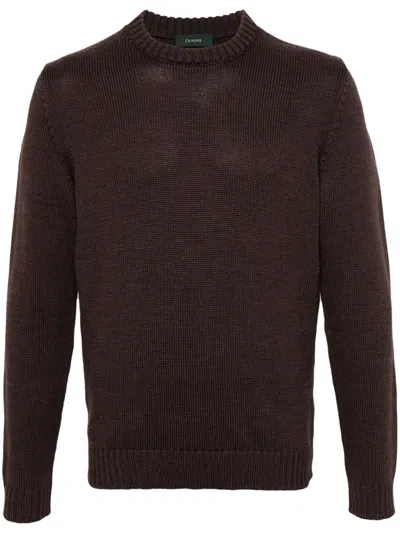 Zanone Virgin-wool Sweater In Dark Brown