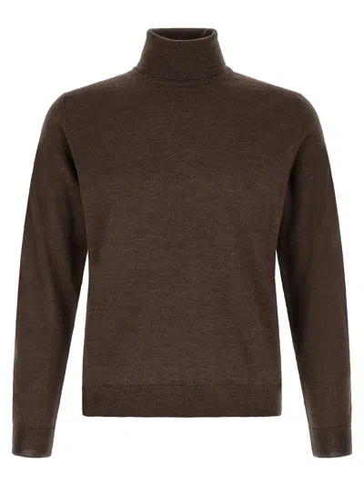 Zanone Virgin Wool Turtleneck Sweater In Brown