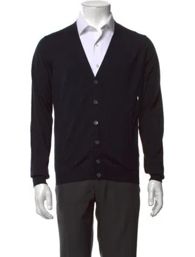 Pre-owned Zanone Virgin Wool V-neck Cardigan In Black