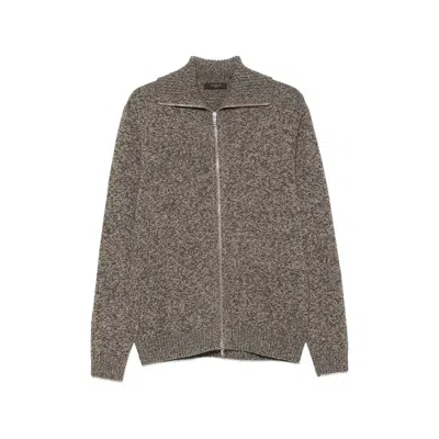 Zanone Virgin Wool Zip-up Cardigan In Brown