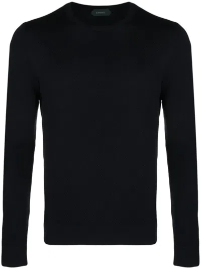 Zanone Waffle-knit Virgin-wool Jumper In Blue