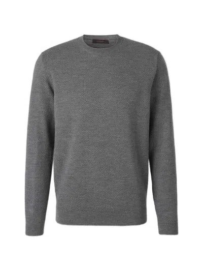 Zanone Men Grey Solid Crew Neck Sweater In Transparent