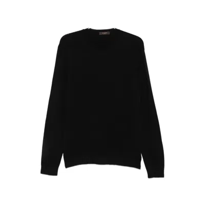 Zanone Waffle-knit Long-sleeve Sweater In Black