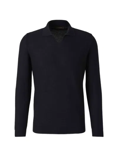 Zanone Waffle-knit Spread-collar Polo Shirt In Black