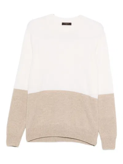 Zanone White And Beige Crewneck Sweater In Multi