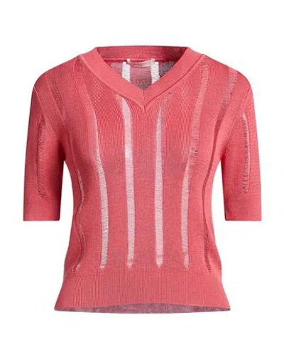 Zanone Woman Sweater Coral Size 8 Cotton In Red