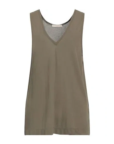 Zanone Woman Tank Top Military Green Size 10 Cotton