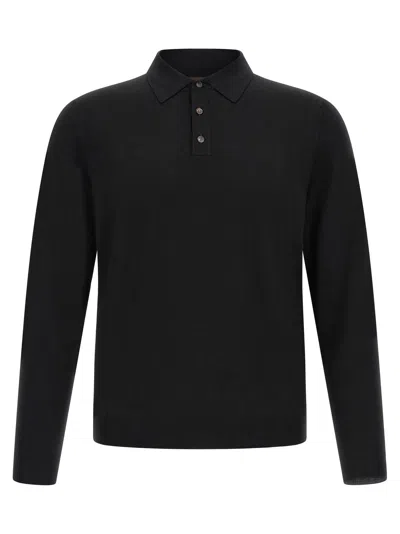 Zanone Wool Blend Polo In Black