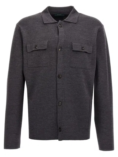 Zanone Grey Wool Cardigan In Gray