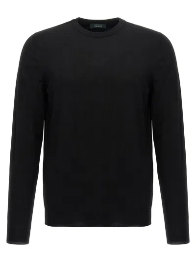 Zanone Wool Crew Neck Sweater In Black
