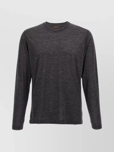 Zanone Wool Crew Neck Sweater With Long Sleeves In Black