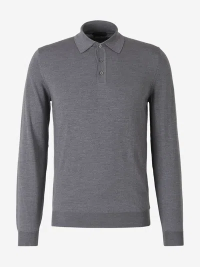 Zanone Wool Knit Polo In Gray