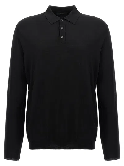 Zanone Wool Knit Polo Shirt In Black