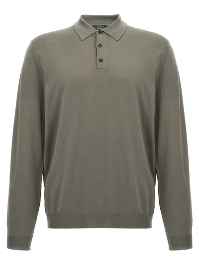 Zanone Wool Knit Polo Shirt In Sage