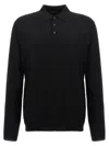 Zanone Wool Knit Polo Shirt With Cuffed Sleeves And Subtle Ribbing In Black