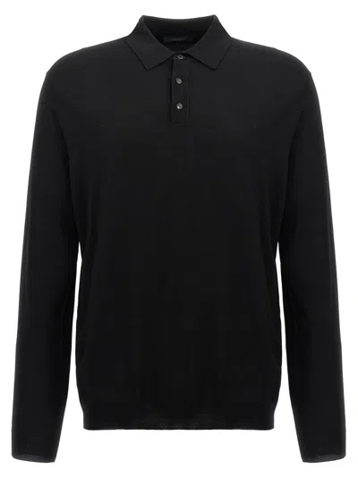 ZANONE ZANONE WOOL KNIT POLO SHIRT WITH CUFFED SLEEVES AND SUBTLE RIBBING
