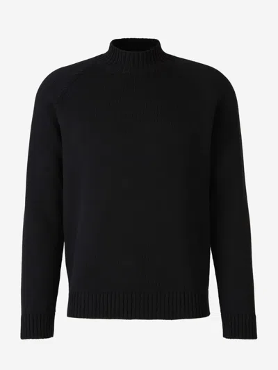 Zanone Wool Knit Sweater In Black