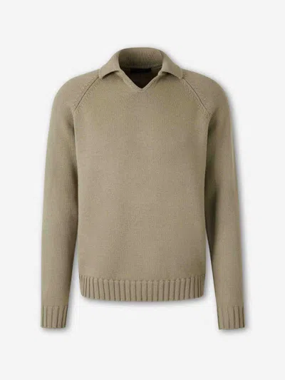 Zanone Wool Knit Sweater In Neutral