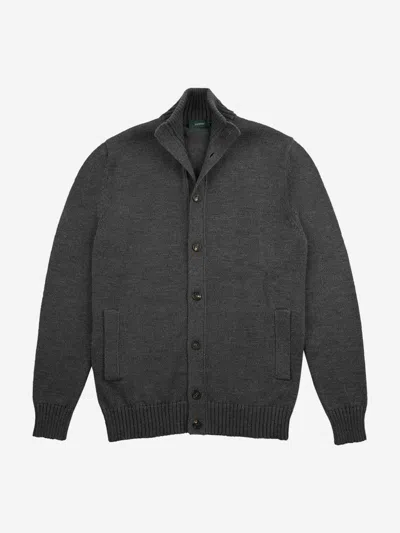 Zanone Wool Knitted Cardigan In Black