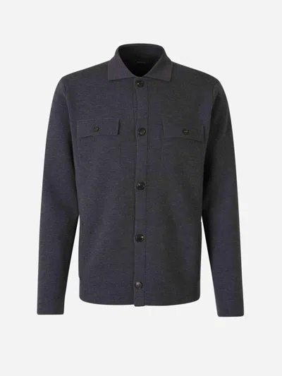 Zanone Wool Knitted Cardigan In Blue