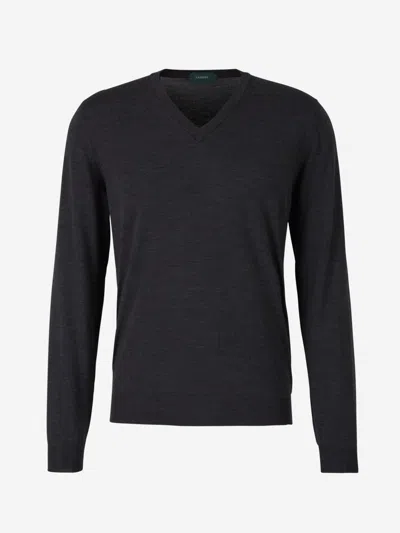 Zanone Wool Knitted Jumper In Antracite Grey