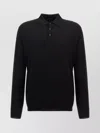 Zanone Wool Knit Polo Shirt With Cuffed Sleeves And Subtle Ribbing In Black