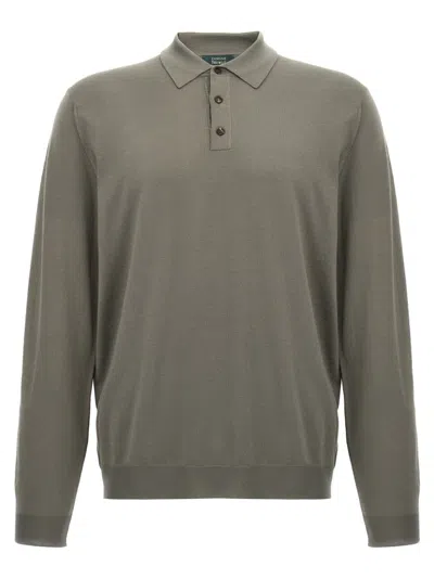 Zanone Wool Knit Polo Shirt Ribbed Collar Hem In Brown