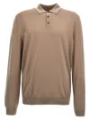 Zanone Wool Knit Polo Shirt With Classic Collar And Cuffed Sleeves In Brown