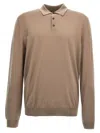 Zanone Wool Knit Polo Shirt With Classic Collar And Cuffed Sleeves In Brown