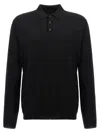 Zanone Wool Knit Polo Shirt With Cuffed Sleeves And Subtle Ribbing In Black