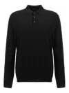 Zanone Wool Knit Polo Shirt With Cuffed Sleeves And Subtle Ribbing In Black