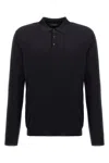 Zanone Wool Knit Polo Shirt With Cuffed Sleeves And Subtle Ribbing In Black