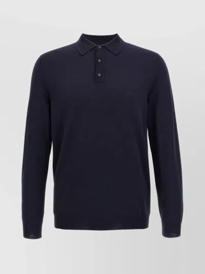 Zanone Wool Polo Shirt Collar Cuffs Hem In Blue