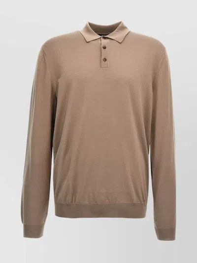 Zanone Wool Polo Shirt Collar Cuffs Hem In Brown