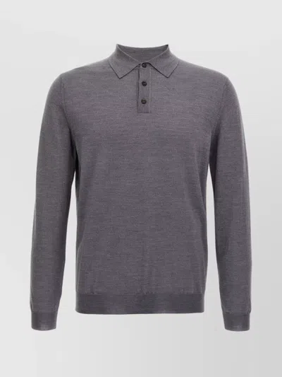 Zanone Wool Polo Shirt Collar Ribbed Cuffs Hem In Gray
