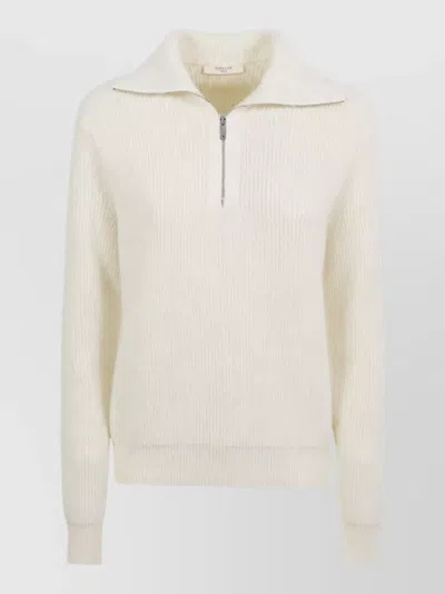 Zanone Wool Ribbed-knit Half-zip Sweater In White