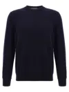 Zanone Crew Neck Wool Sweater With Ribbed Cuffs In Blue