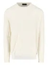 Zanone Crew Neck Long Sleeve Sweater With Ribbed Cuffs In Neutral