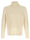 Zanone Wool Sweater With Turned-up Turtleneck And Ribbed Detailing In Neutral