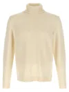 Zanone Wool Sweater With Turned-up Turtleneck And Ribbed Detailing In White