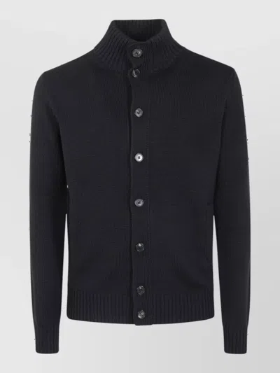 Zanone Wool Turtleneck Cardigan In Black