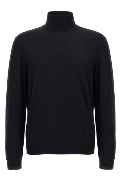Zanone Ribbed Turtleneck Sweater Long Sleeves In Blue