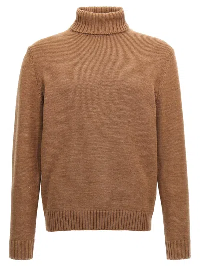 Zanone Wool Turtleneck Sweater In Brown