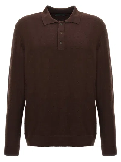 Zanone Wool-cashmere Knit Polo Shirt In Brown