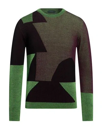 Zanone X La Tigre Man Sweater Green Size 44 Virgin Wool In Multi