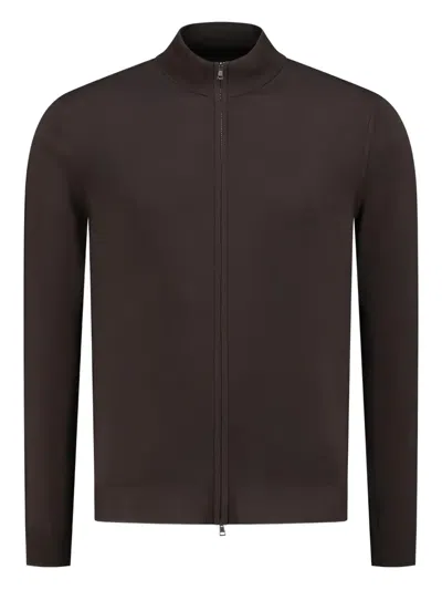 Zanone Zip-up Knitted Cardigan In Brown